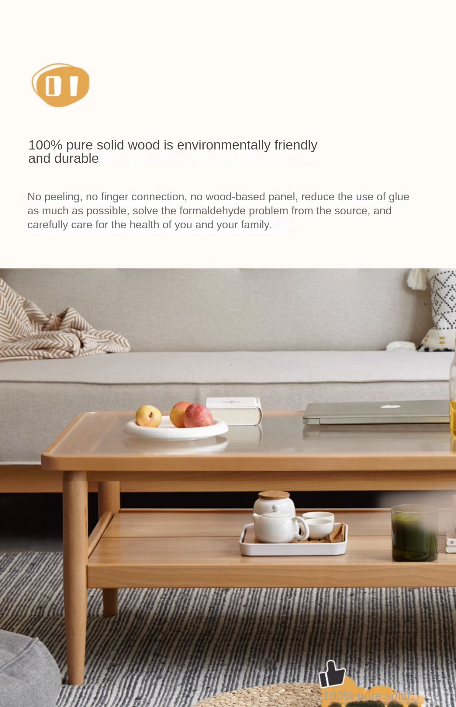 Beech Solid Wood Glass Coffee Table Nordic