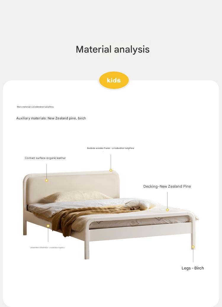 Rubber wood, Poplar Solid Wood Children's Bed Cream Soft Bag Headboard<
