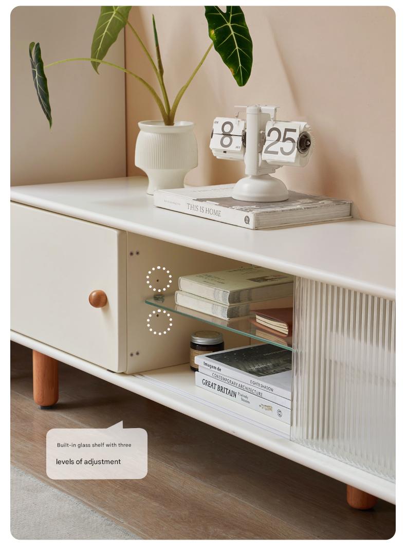 Solid Rubberwood White Floor TV Cabinet.