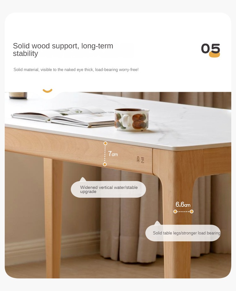 Beech Solid Wood Rectangular Slate Dining Table