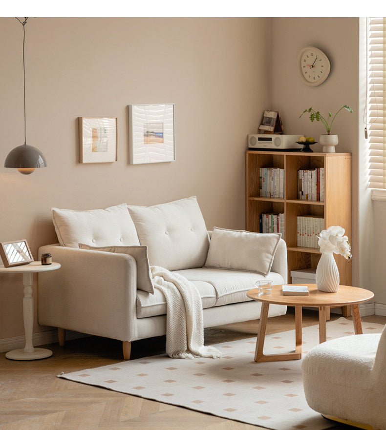 Track Arm Loveseat with Tufted Back Cushions and Tapered Wood Legs