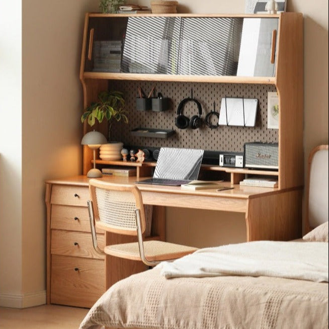 Oak, Cherry Solid Wood Desk Bookshelf Integrated Warm Light