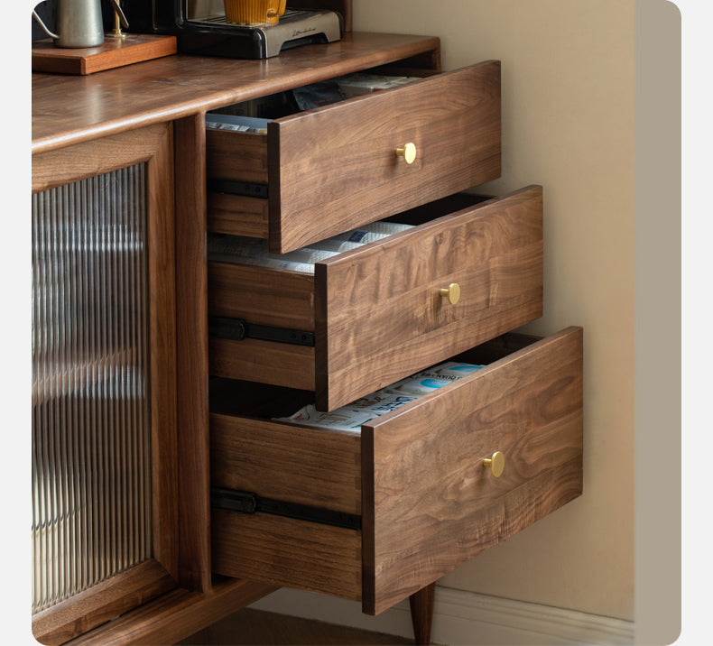 Black Walnut Solid Woof Sideboard Integrated High Cabinet Glass