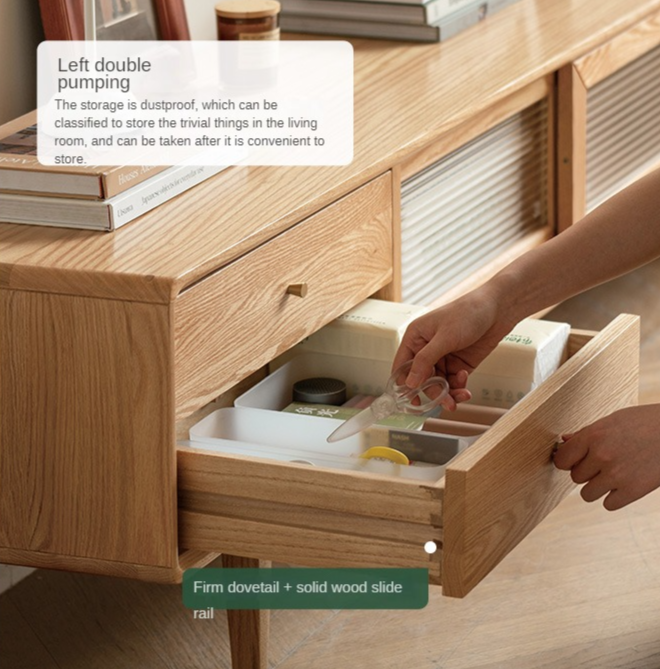Oak, Ash Solid Wood TV Stand Sliding Door