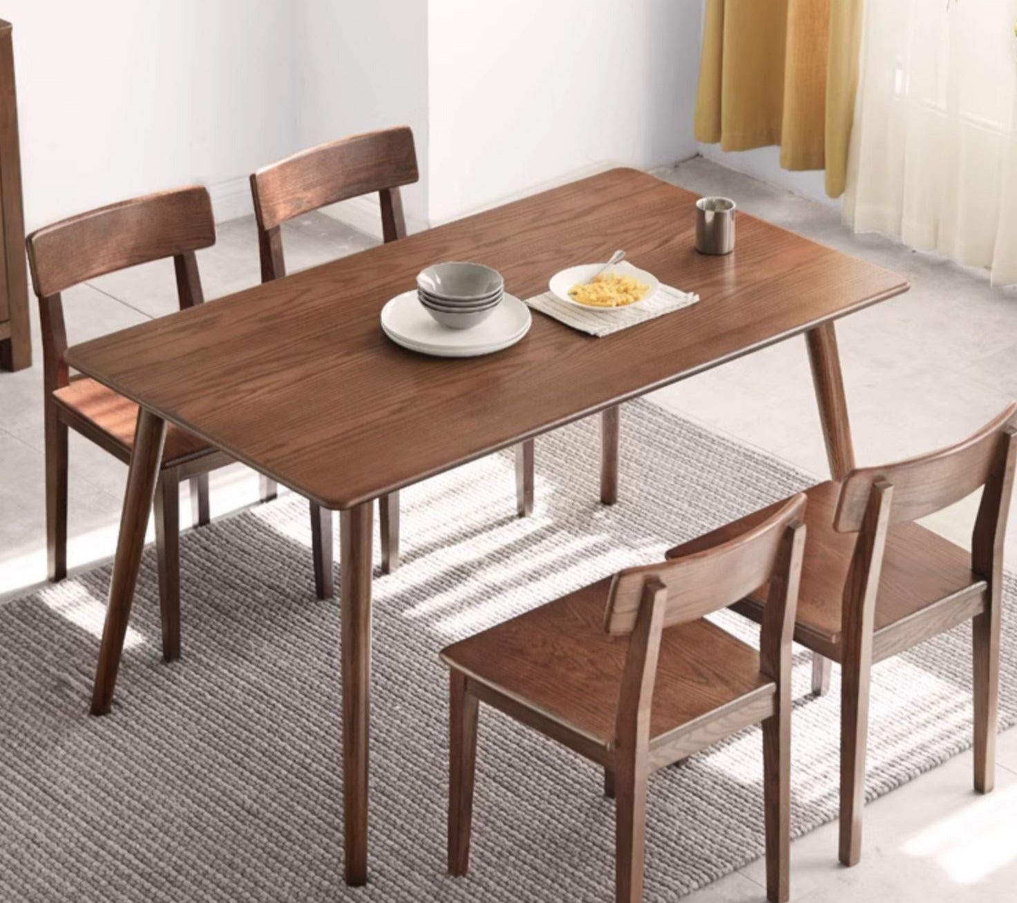 Oak solid wood Walnut color dining table"