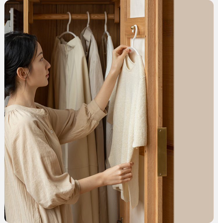 Oak Solid Wood Rattan Wardrobe.