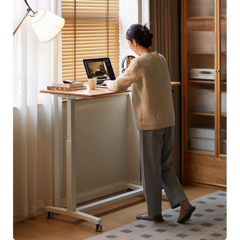 Oak, Rubberwood Solid Wood Standing Mobile Office Desk