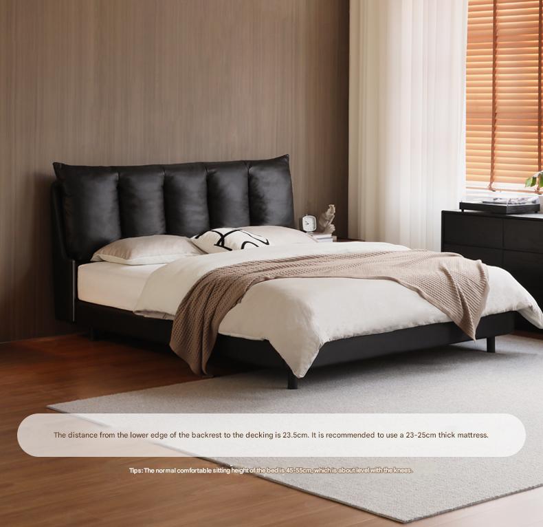First Layer of Yellow Cowhide Italian Light Luxury Black Bed