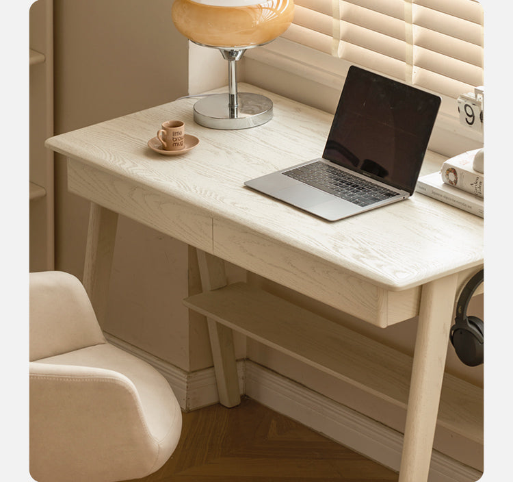 Oak, Solid Rubberwood Cream Wind Office Desk