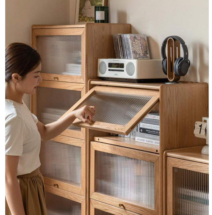 Oak Solid Wood Flip-Up Door Bookcase Combination Cabine