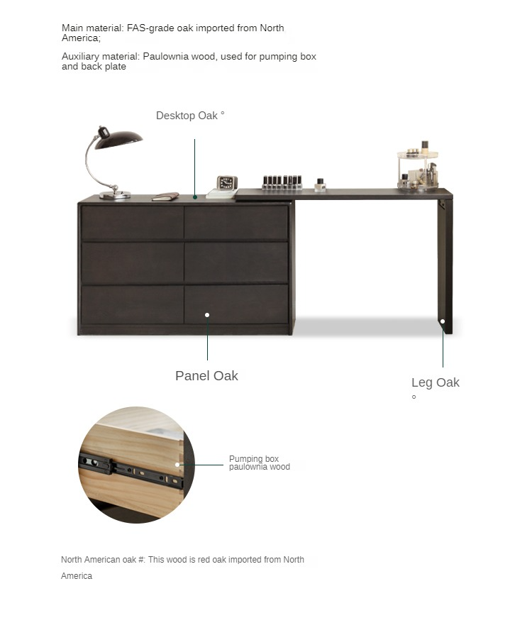 Oak Solid Wood Smoky Color Retro Dressing Table.