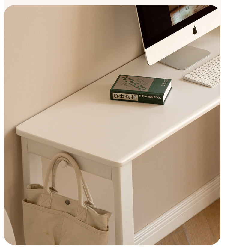 Rubber Wood, Poplar Solid Wood Cream Style Single-Leg Desk