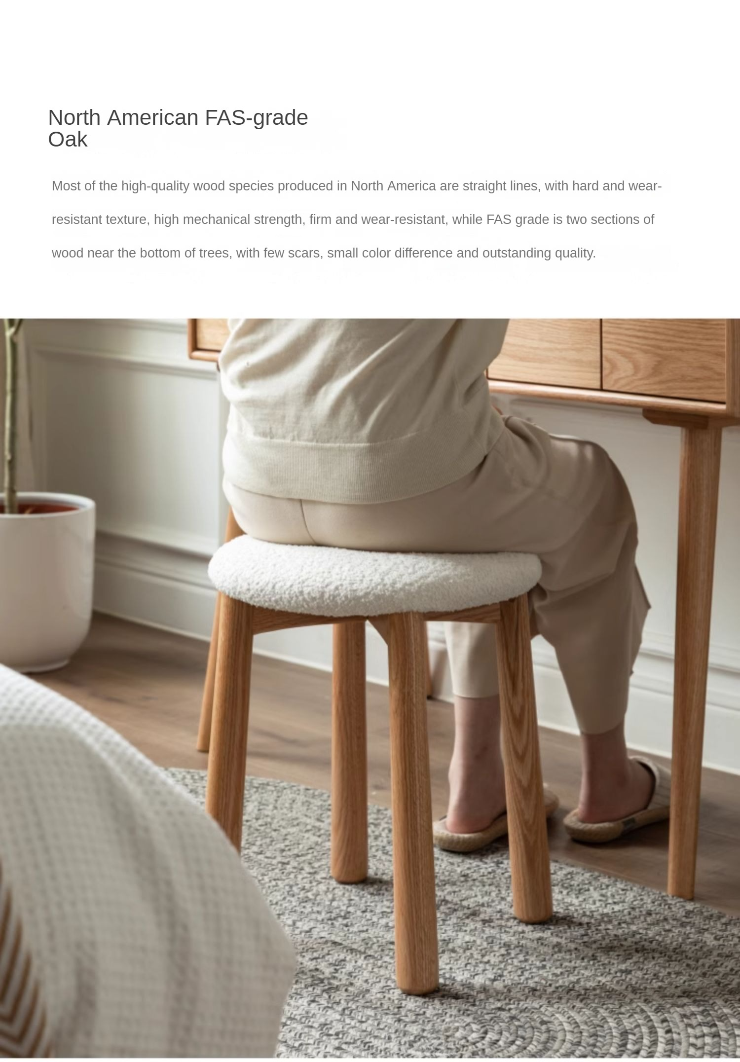 Bblack Walnut, Oak, Cherry, Beech, Sandalwood Solid Wood Makeup Stool
