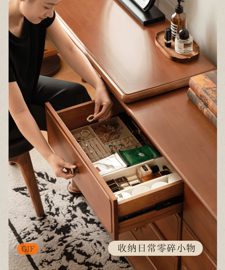 Poplar Solid Wood French Retro Style Dressing Table