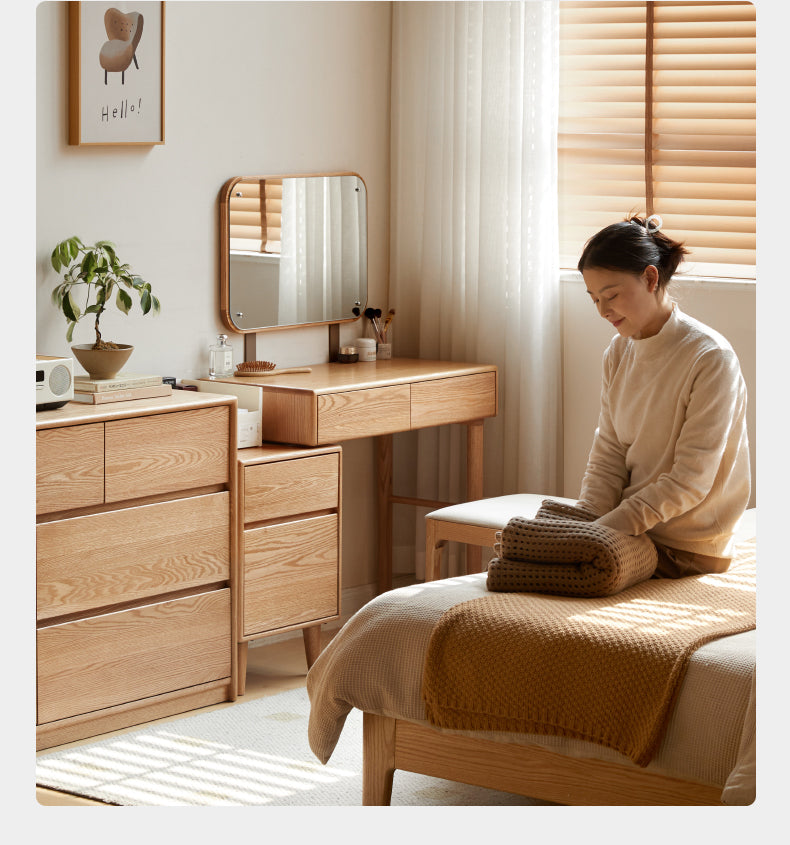 Solid Rubberwood, Oak, Beech Solid Wood Retractable Vanity Table Modern.