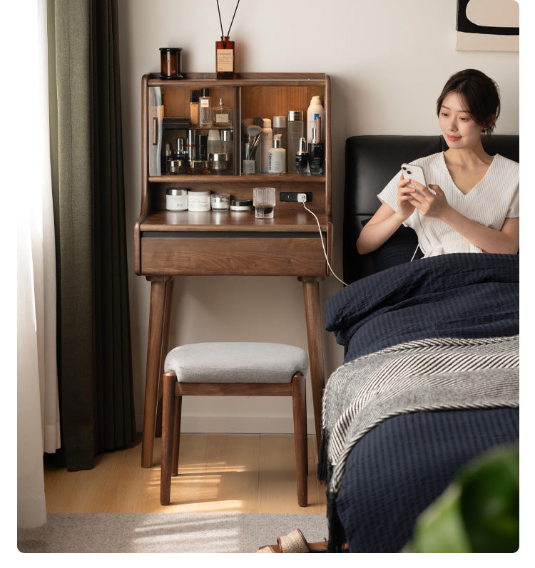 Black Walnut, Sandalwood Solid Wood Lighted Dressing Table.