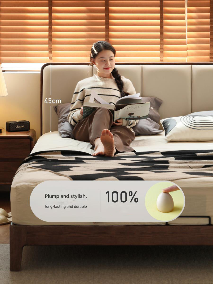 Oak, Rubberwood Solid Wood Genuine Leather, eco Leather Bed Modern