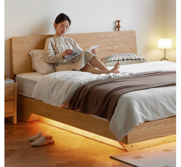 Oak,Black Walnut Solid Wood Suspended Luminous Box Bed