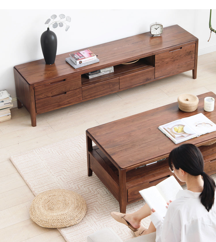Black Walnut Solid Wood Four Drawer Coffee Table