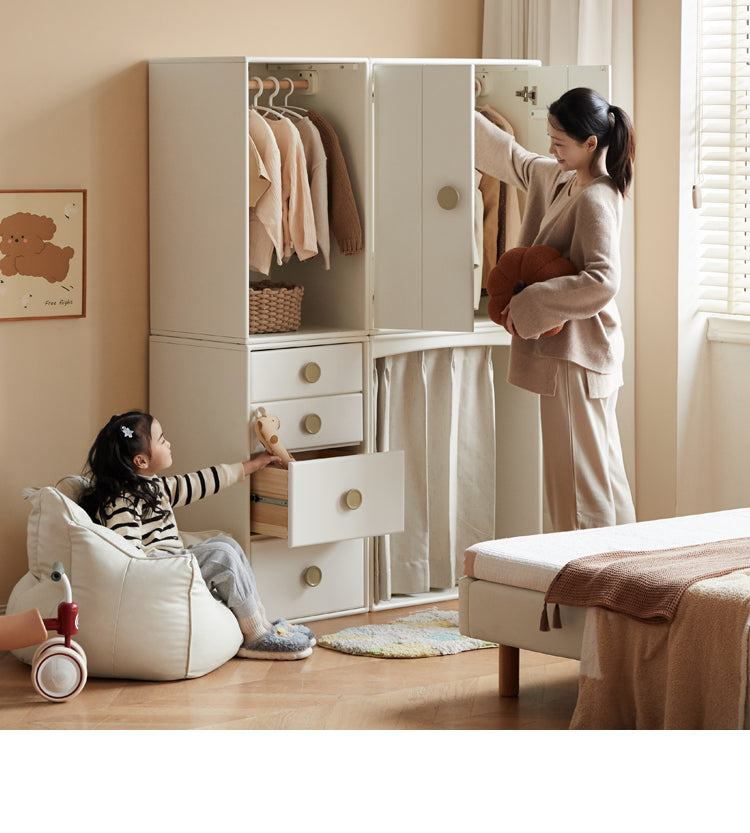 Rubber Solid Wood Children's Wardrobe Combination Storage Cabinet.
