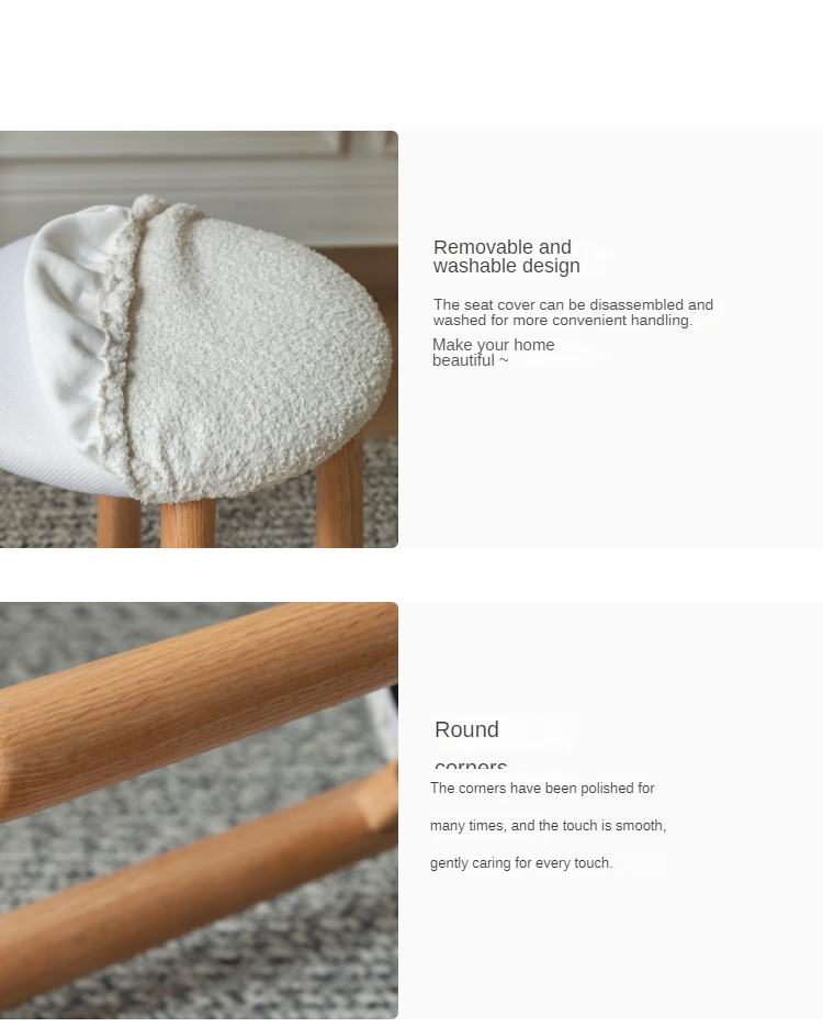 Bblack Walnut, Oak, Cherry, Beech, Sandalwood Solid Wood Makeup Stool
