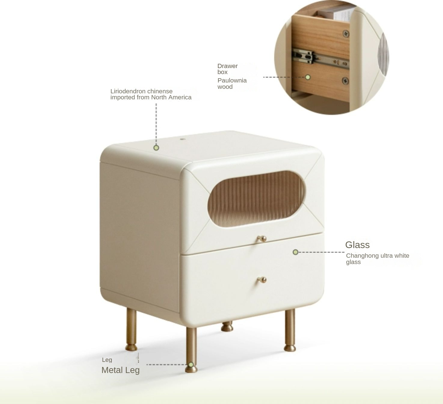 Poplar Solid Wood Nightstand Touch Light