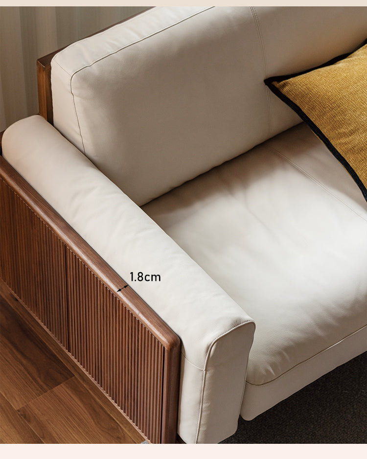 Black Walnut, Ash Solid Wood Leather High Back Sofa,