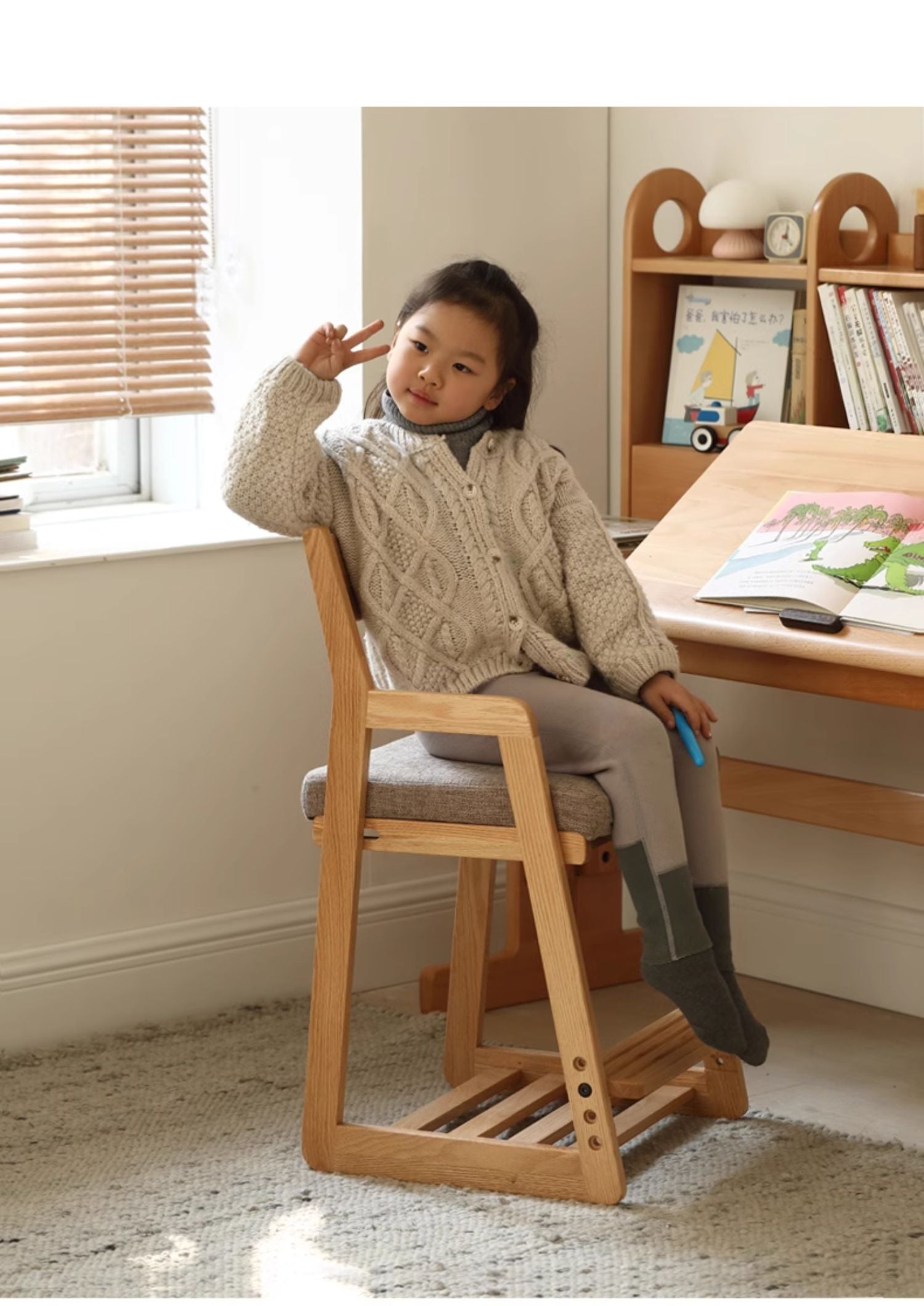 Beech, Oak Solid Wood Lift Children's Chair.