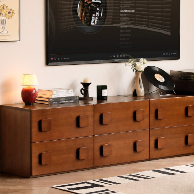 Poplar, Black Walnut, Ash, Cherry, Oak Solid Wood Retro Module Combination TV Cabinet.