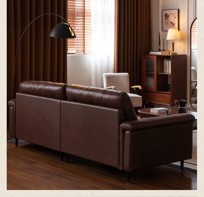 Leather Sofa American Retro Top Layer Cowhide Straight Sofa,