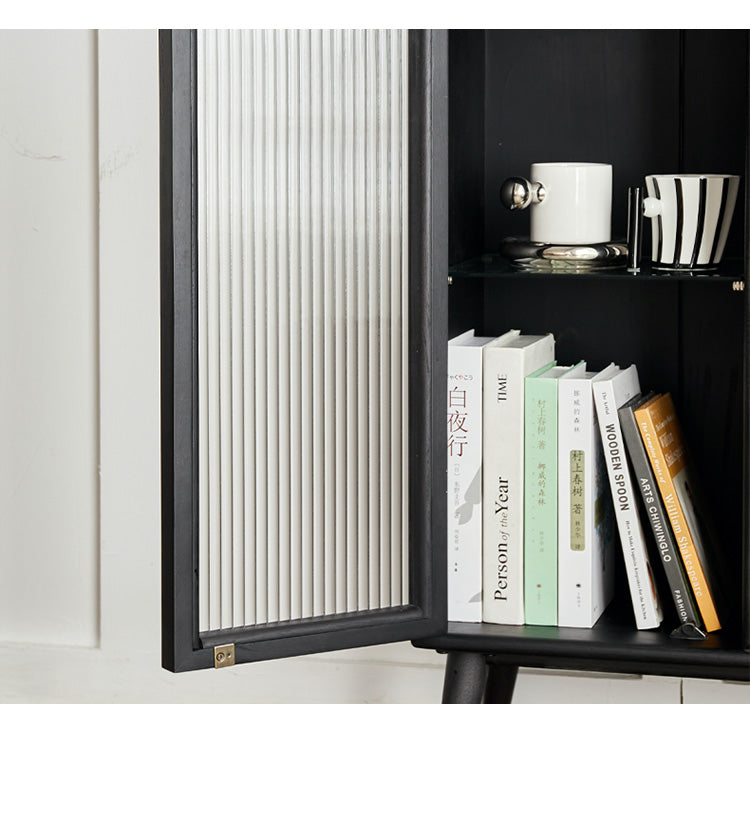 Rubber Solid Wood Nordic Black Modern Sideboard