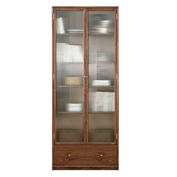 Oak Solid Wood Dust-Proof Glass Door Wall Floor-to-ceiling Bookshelf