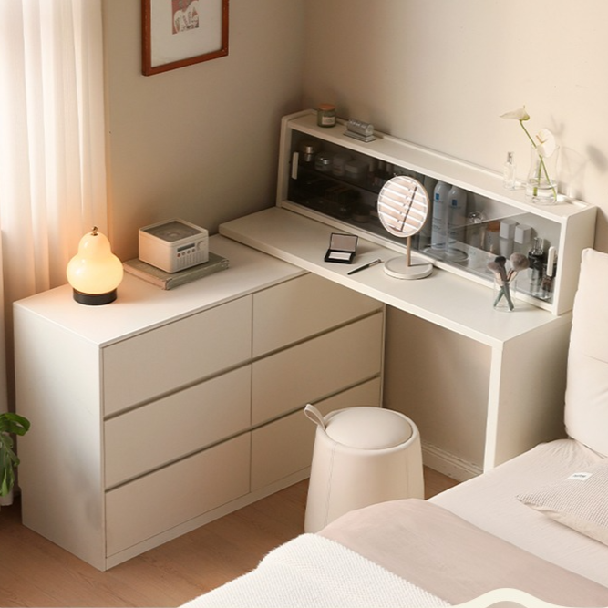 Solid Rubberwood Cream Style Vanity Table Integrated Drawer.