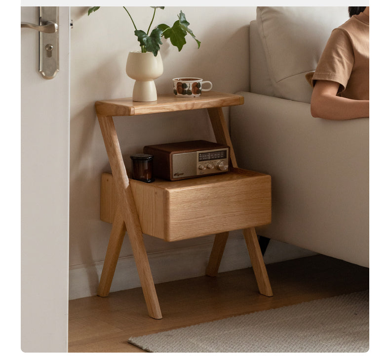 Oak Solid Wood Nightstand Rack Integrated Light.