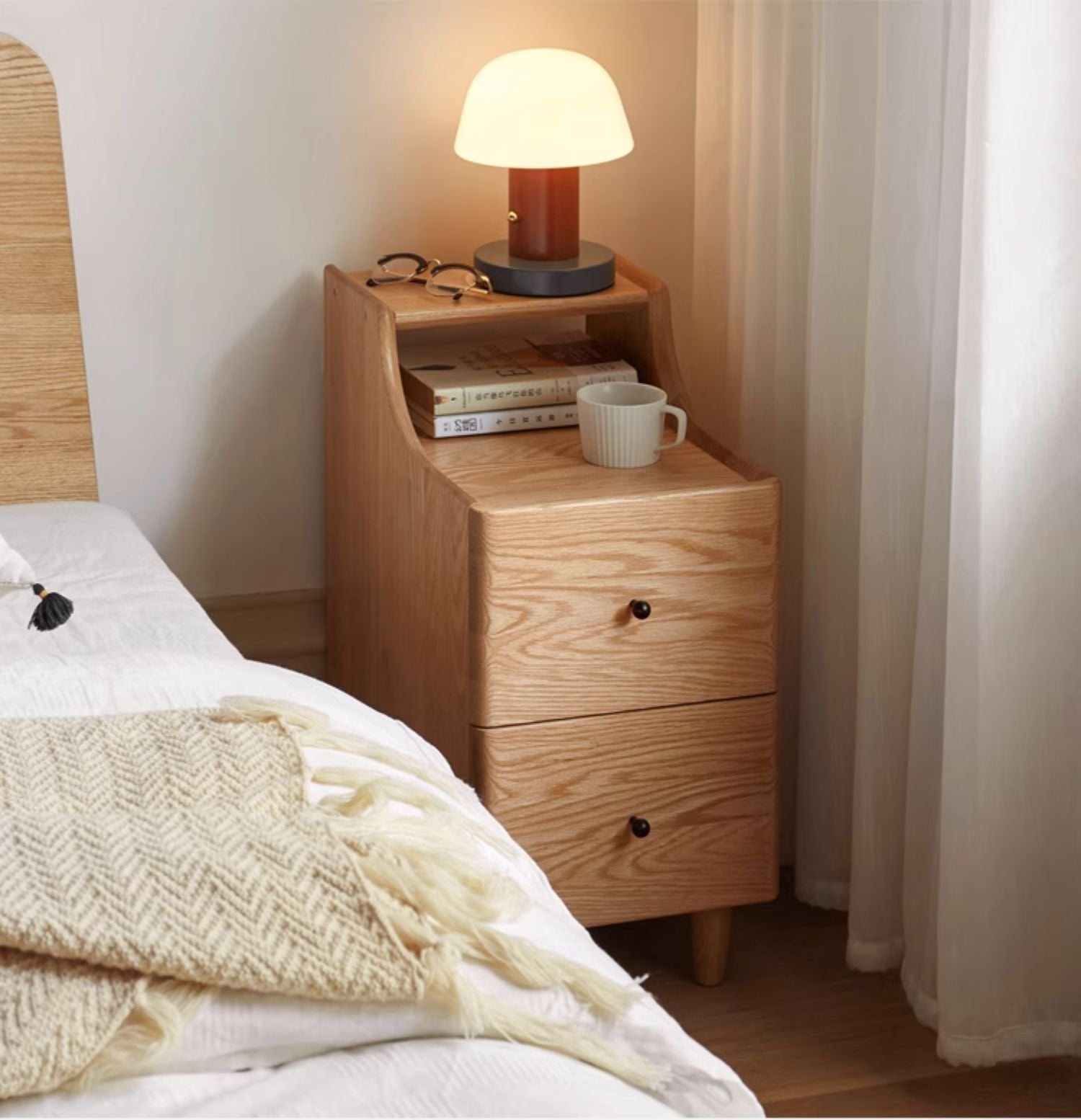 Oak, Ash Solid Wood, Solid Rubberwood Nightstand.