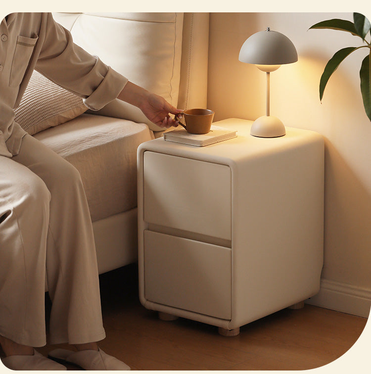 Leather Cream Style Nightstand.