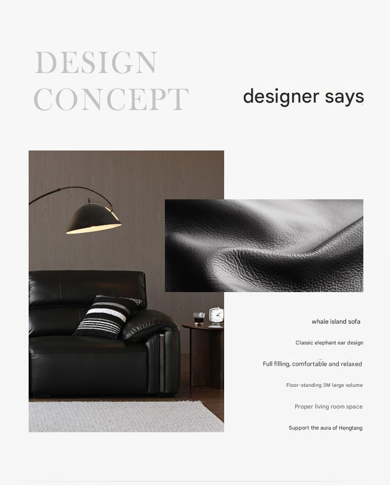 Leather Italian Light Luxury Black Straight Line Sofa