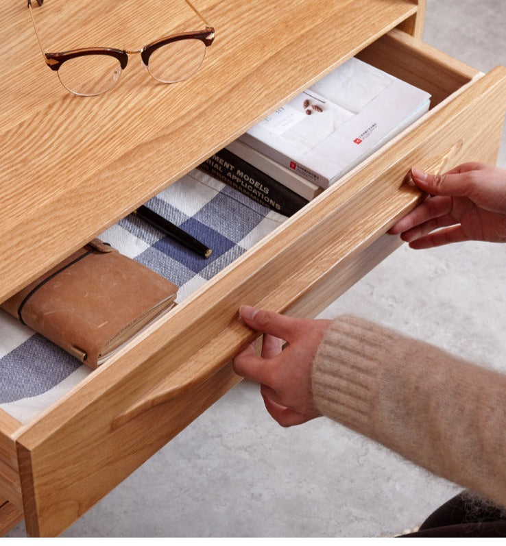 Oak solid wood TV stand sliding door"