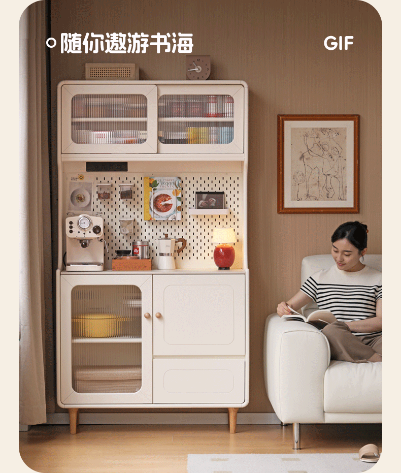 Solid RubberWood,Tulipwood Solid Wood Rock Board Cream Style Dining Sideboard