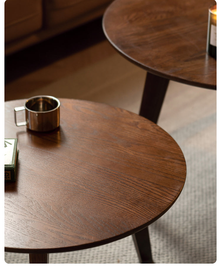 Oak, Rubberwood Solid Wood Round Coffee Table