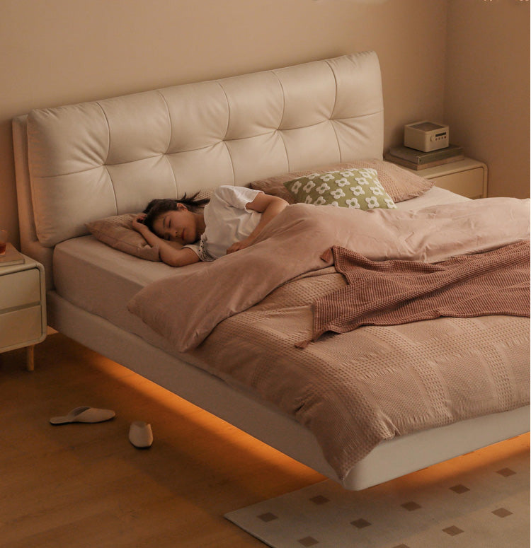 Genuine Leather Cream Suspended Bed