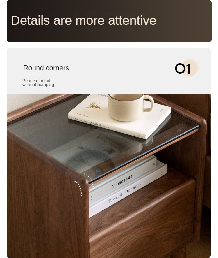 Black walnut, Caluswood Solid Wood Night Stand Glass Countertop