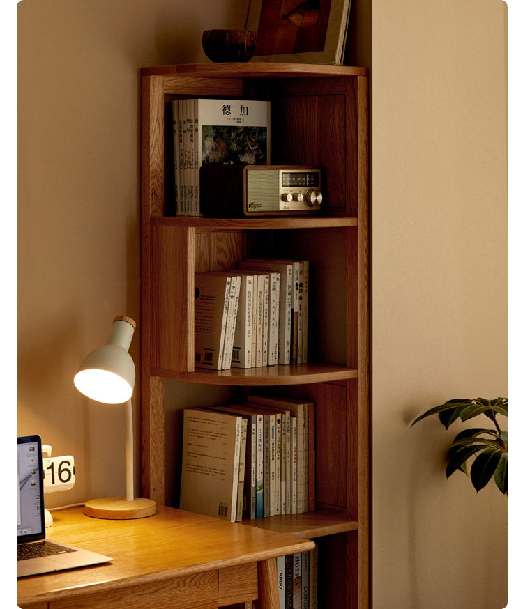 Solid Rubberwood, Oak, Ash Solid Wood Triangle Corner Bookshelf with Multi-Layer Shelving