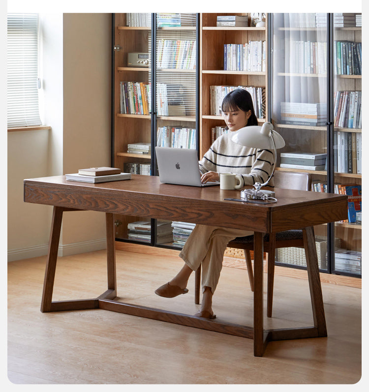 Black Walnut, Oak Solid Wood Italian Light Luxury Office Desk