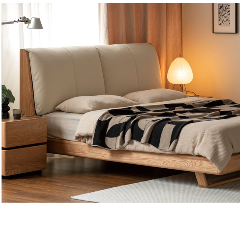 Oak, Ash Solid Wood Leather Soft Bed Italian Light Luxury.