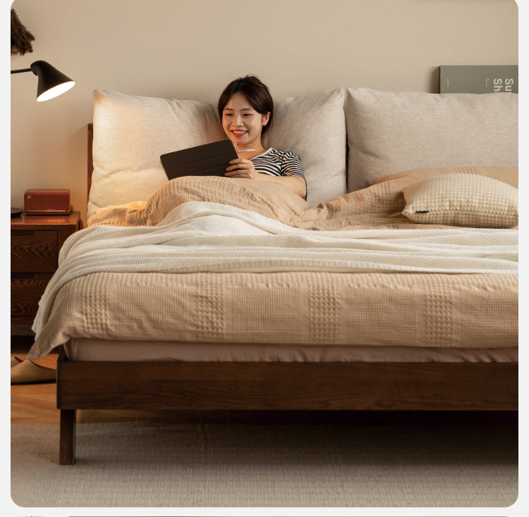 Oak Solid Wood with Fabric Upholstery Bed