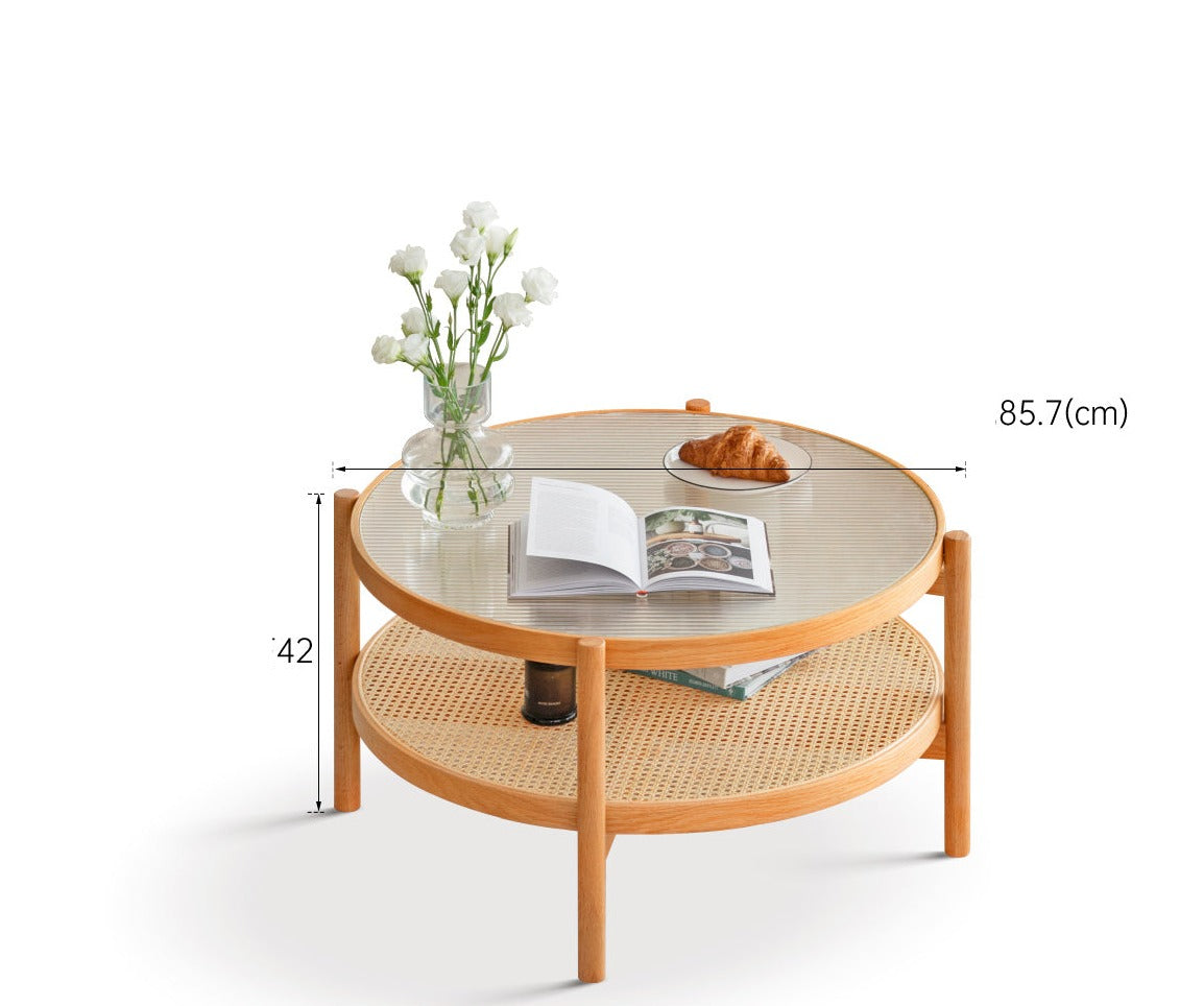 Coffee table.glass, rattan Oak solid wood"