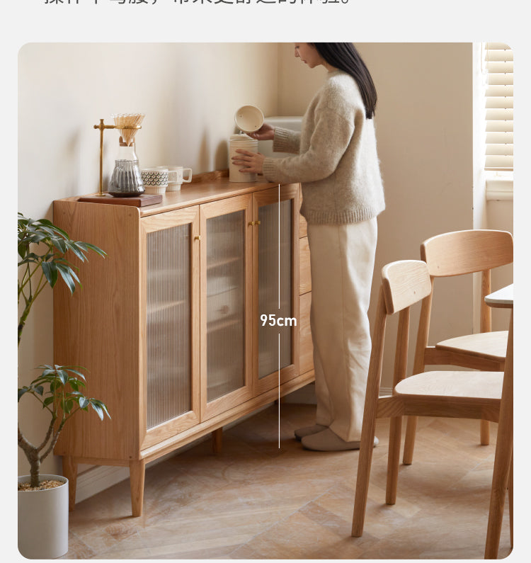Oak, Ash, Black Walnut, Cherry, Beech Solid Wood, Solid RubberWood Ultra-thin Sideboard Sliding Door