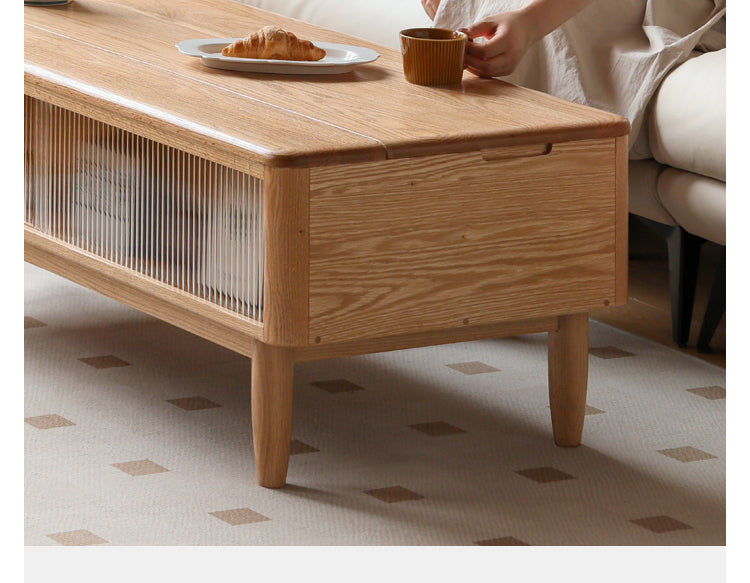 Oak Solid Wood Modern Slate Lifting Coffee Table