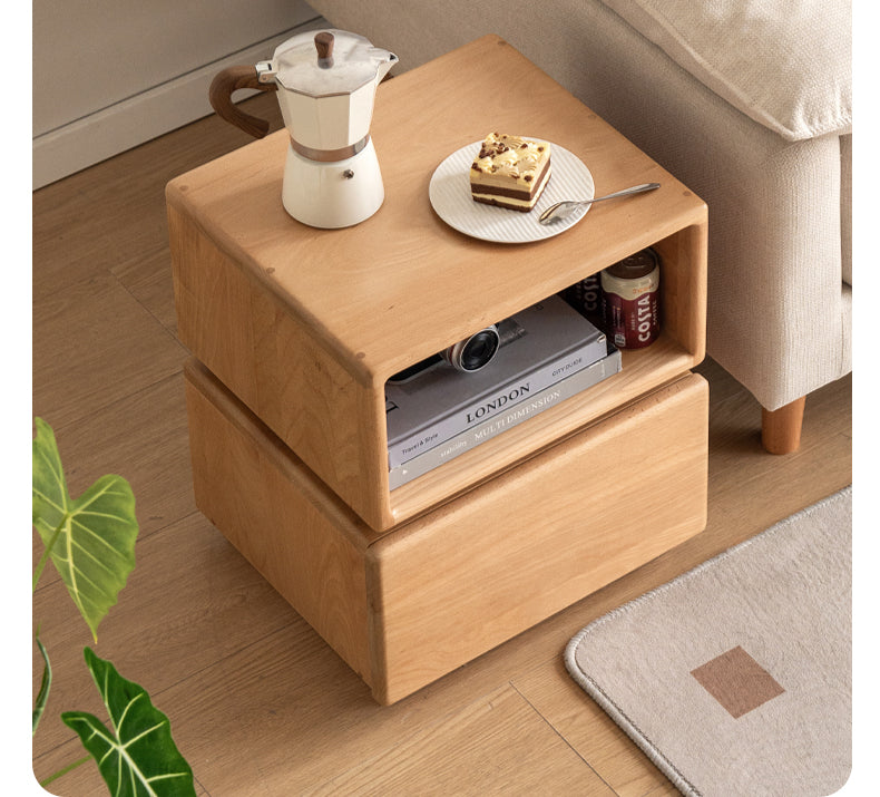 Beech Solid Wood Floor Rotating Side Table